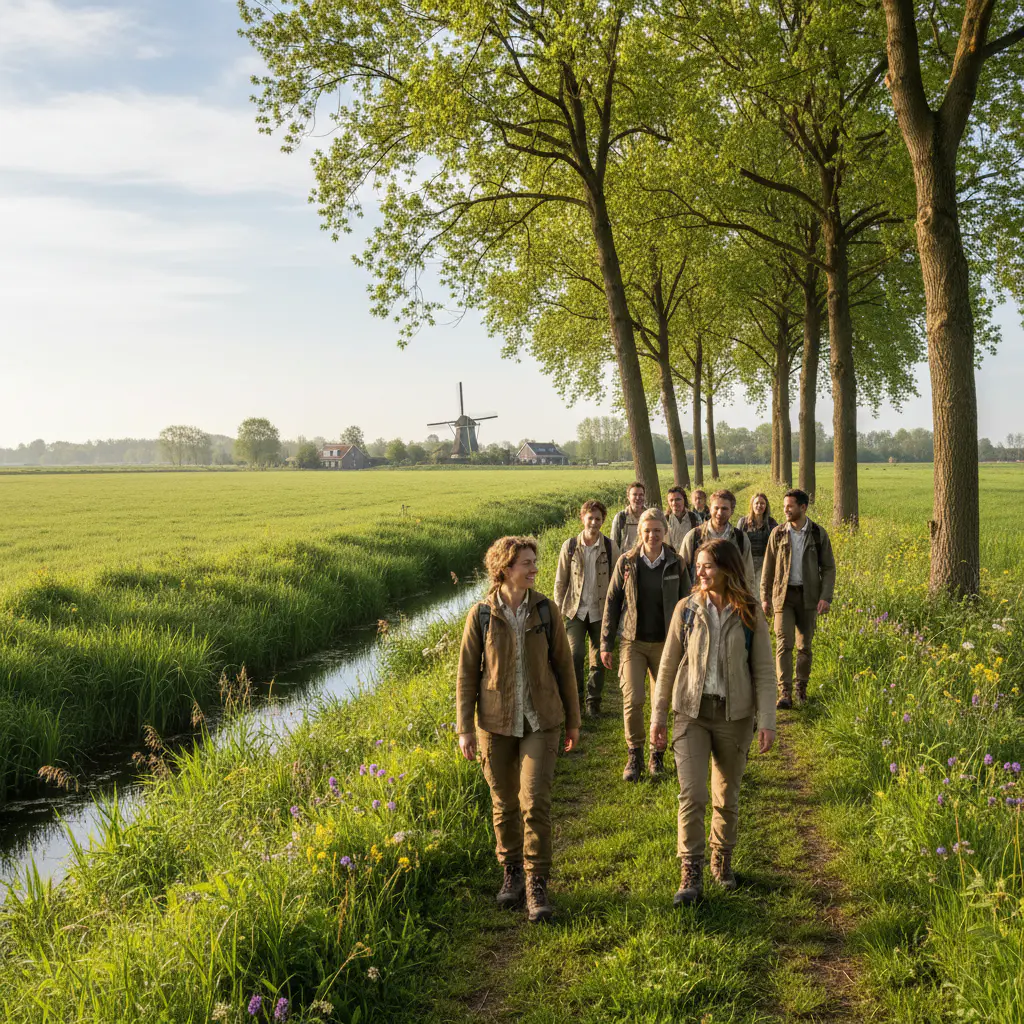 Mensen wandelen in de Nederlandse natuur